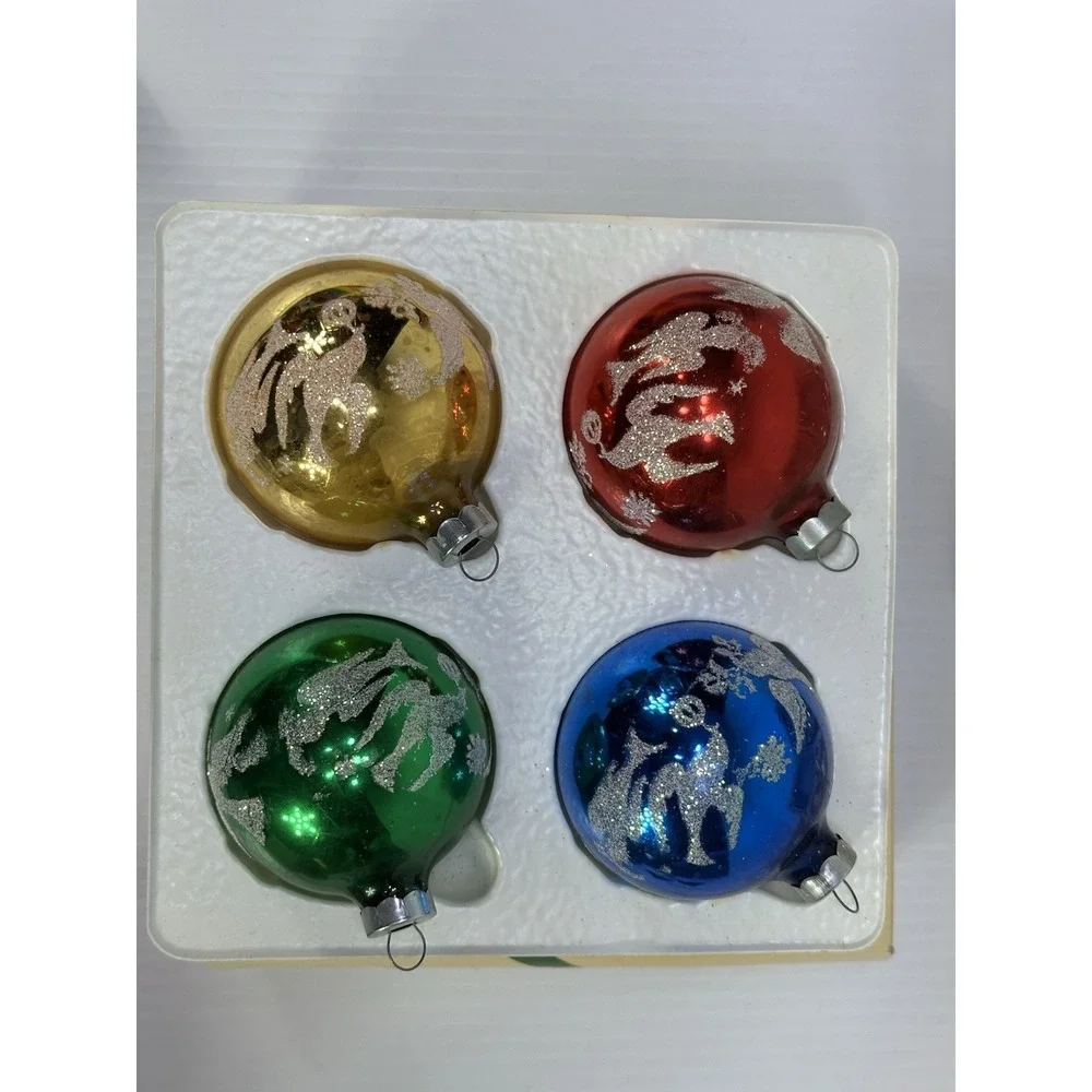 Vintage Lot 17 Pyramid Glass Christmas Ornaments Balls Hand Decorated Glitter